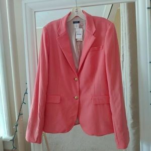 J Crew Wool Blazer Jacket 14 Tall Pink Schoolboy Style with Gold Buttoms